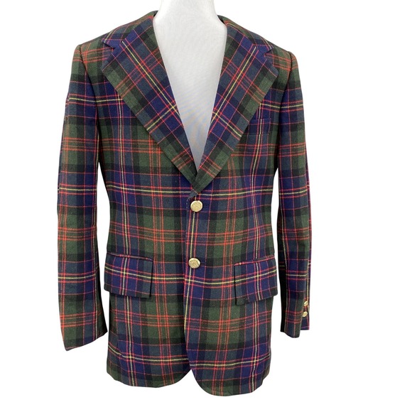 Vintage Richmond Brothers Mens 41 Tartan Plaid Wool Blazer Jacket Preppy Classic
